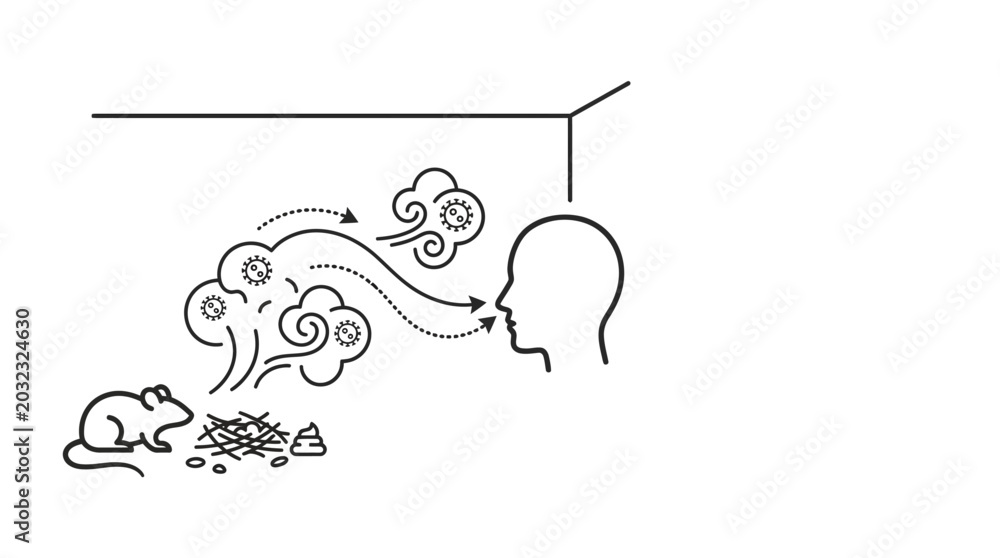 Αυτοκόλλητο Line drawing illustration of a rat causing unpleasant odor for a person