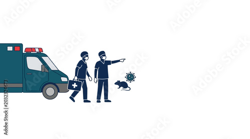 Tableau sur toile Medical emergency team identifying virus carrying rat near ambulance