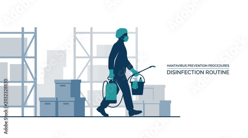 Quadro su tela Professional cleaner performing industrial disinfection routine in a warehouse