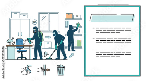 Foto Professional disinfection team sanitizing office space for health safety