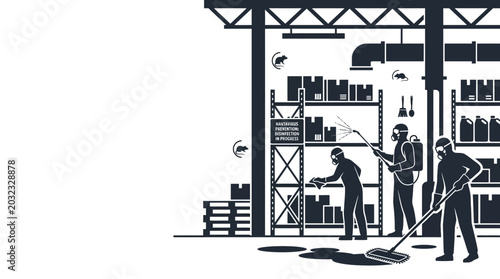 Tableau sur toile Professional disinfection team sanitizing a large industrial warehouse facility