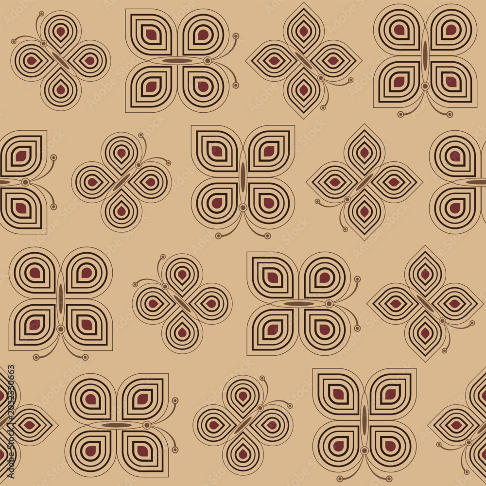 Fototapeta premium Seamless Brown Earth Tone Butterfly Pattern Vector Background