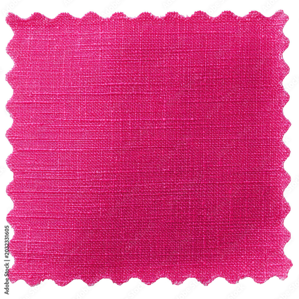 Fototapeta premium Vibrant fuchsia fabric swatch with scalloped edges isolated on transparent background