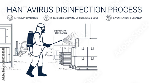 Photos Professional worker wearing hazmat suit disinfecting warehouse for hantavirus prevention