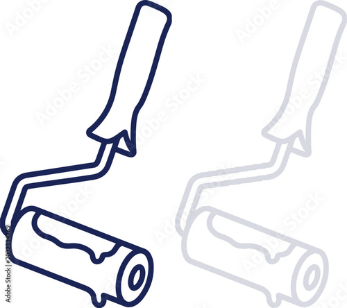 Foto Paint Roller Outline Icon with Dripping Blue Paint and Faded Shadow Isolated on