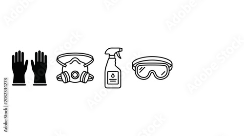 Cuadro en lienzo Safety equipment icons set for protection and cleaning.