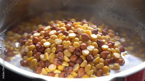 Mixed Lentils and Beans Cooking in Pot