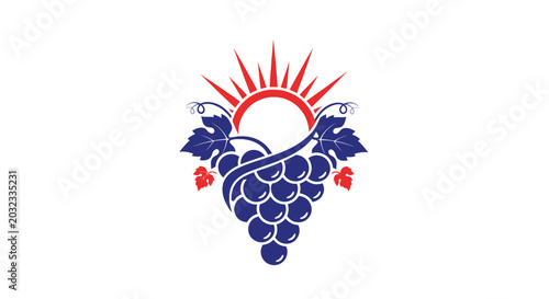 Foto Grape Cluster with Sun and Leaves Logo - Winery Emblem