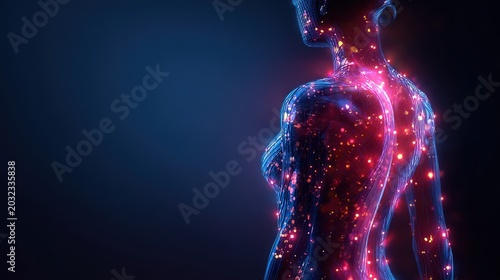 Fibromyalgia syndrome medical conceptual art, chronic widespread body pain disease, persistent muscle soreness, extreme fatigue, sleep problems and nerve sensitivity symptoms, chronic autoimmune illne