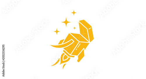 Tableau sur toile Geometric Rocket Ship Launching with Stars, Yellow Icon