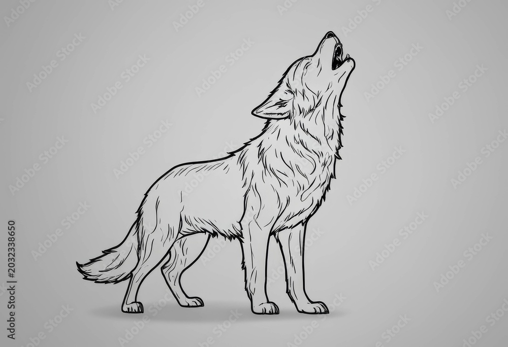 Obraz premium Monochromatic Art of a Solitary Wolf Drawn with Delicate Sketch-Style Ink Patches