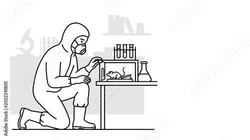 Fényképezés Scientist in protective suit conducting an experiment with a laboratory mouse