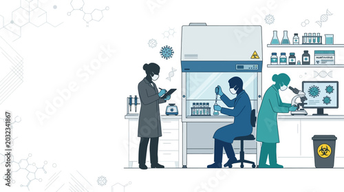 Photos Scientists conducting medical research in a modern laboratory setting