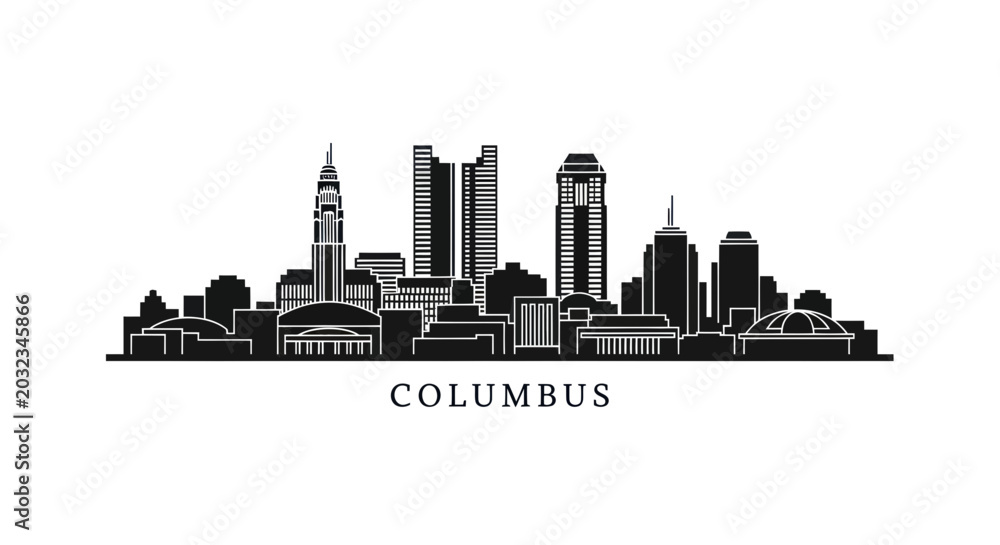 Fototapeta premium Columbus skyline silhouette, modern cityscape, urban architecture, vector illustration