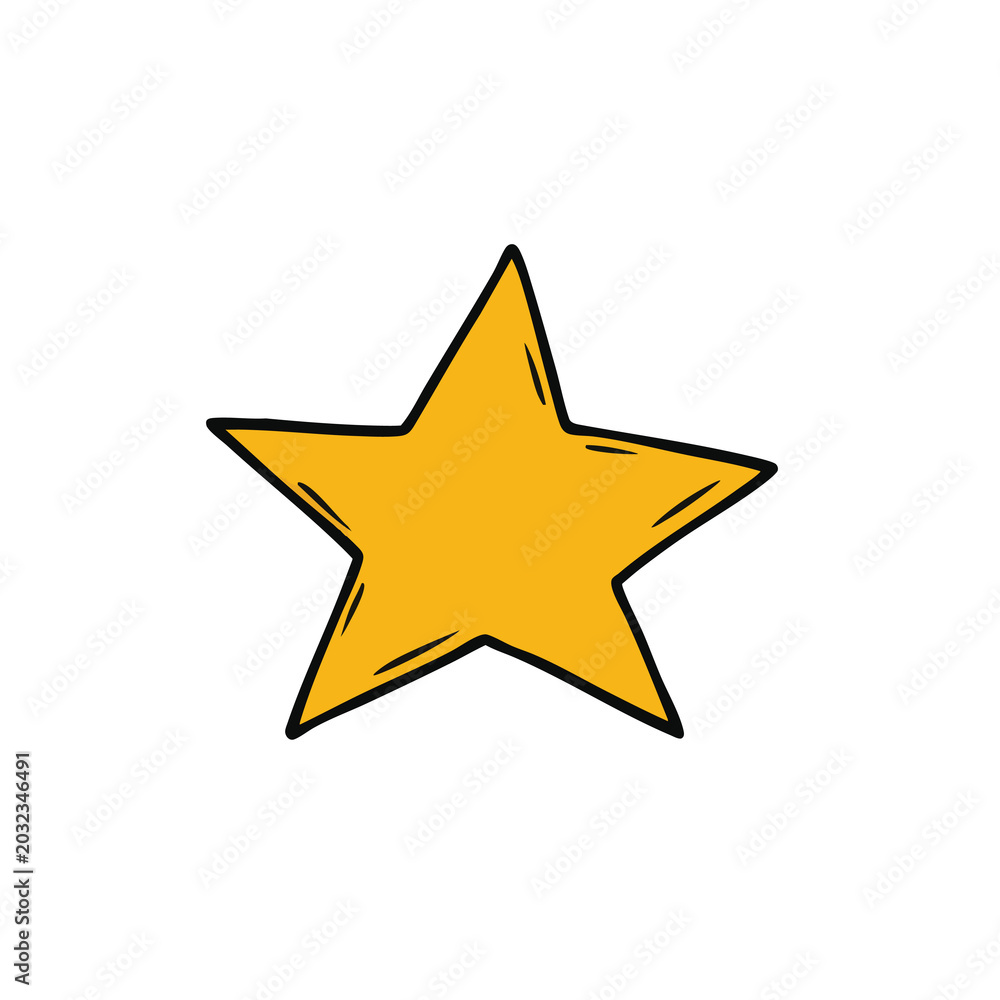 Obraz premium Hand drawn golden star illustration isolated on white background.
