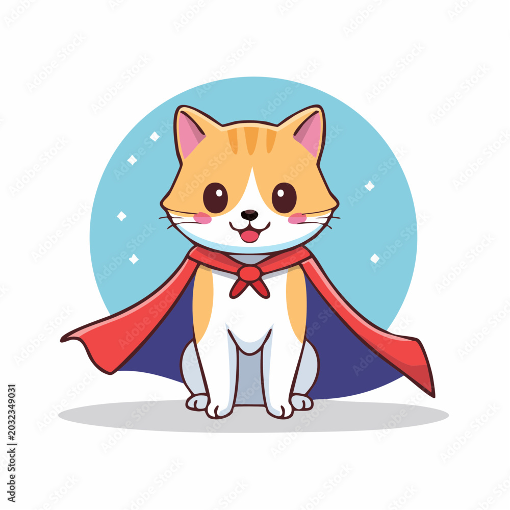 Obraz premium Cute Cat Superhero Cartoon Illustration