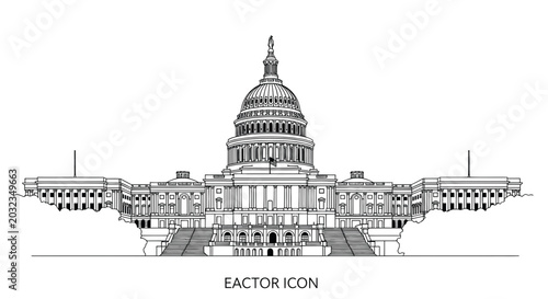 Bild auf Leinwand United States Capitol Building Line Art Icon Vector