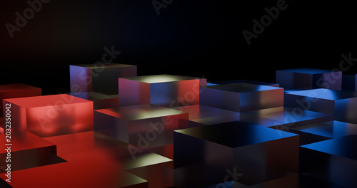 3d abstract square glass with color light with dark background wallpaper