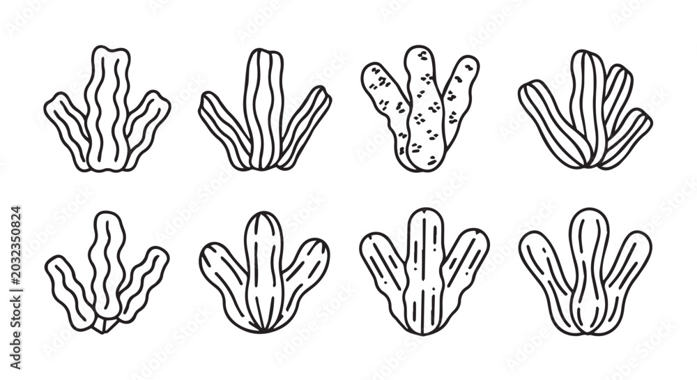 Fototapeta premium Hand-drawn sketch illustration of diverse succulent plants and cacti set with succulent botanical tropical illustration collection isolated environment abstract houseplant decoration