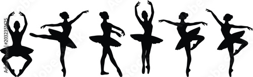 Bild auf Leinwand Ballet Dancer Silhouette Collection Featuring Graceful Ballerina Poses, Classica