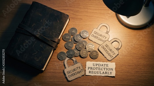 Scam Awareness: Security Padlocks, Coins, and Update Message