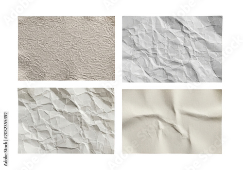 Collection of various crumpled paper textures for artistic backgrounds isolated on transparent background