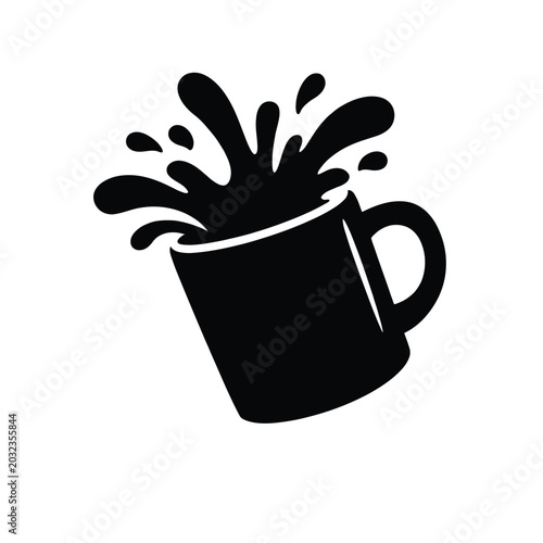 Black silhouette icon of coffee splashing out of a mug Vector