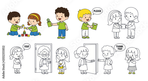 Tableau sur toile Children Learning Good Manners and Social Skills Through Play and Interaction