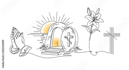 Canvastavla Easter Resurrection Symbolism: Empty Tomb, Praying Hands, Lily, and Cross