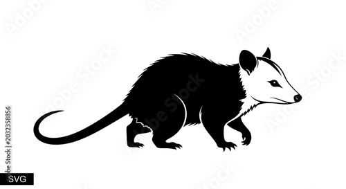 Fényképezés Opossum Silhouette, Vector Illustration, Wildlife Mammal Icon