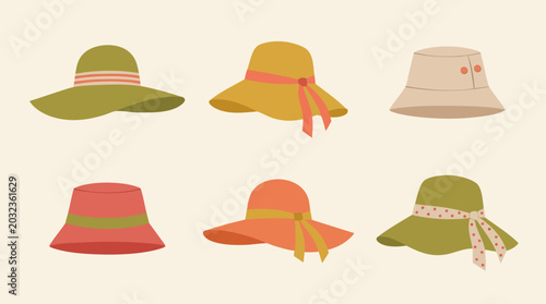 Summer hat vector set fashion accessory sun protection collection