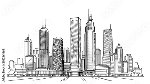 Photos A stunning skyline illustration showcasing the modern architectural marvels that define the cityscape
