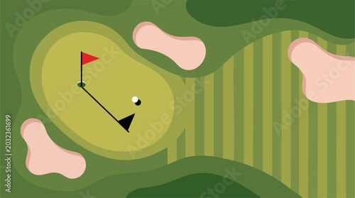 Golf course top view vector illustration sports field design