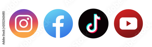 A single flat vector icon of Instagram ,Facebook , TikTok , YouTube, logo, minimal style,