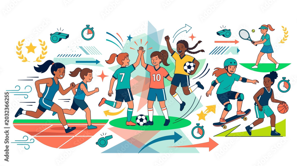 Fototapeta premium Diverse group of young athletes playing sports.