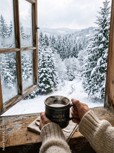 Drink a cup of coffee in winter.