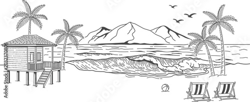 Summer Beach with mountain Landscape
