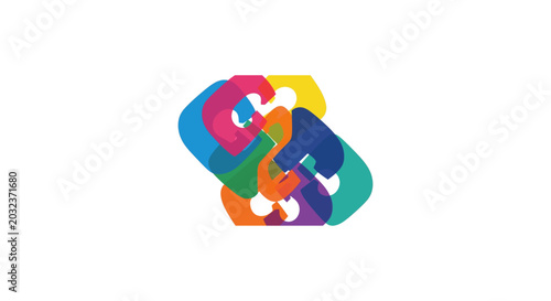 Tableau sur toile A colorful puzzle piece logo with multicolored shapes on a white background, showcasing a flat design with vibrant hues