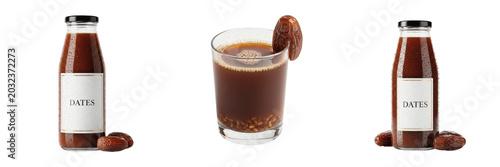Obraz na płótnie Date fruit juice ext liquid extract showcasing organic plant emulsion parameters, distinct cellular taxonomy traits, botanical fluid properties, food nutrition elements within culinary drink archives