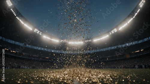 Confetti Celebration in Sports Stadium.
