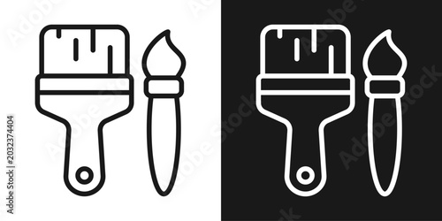Tableau sur toile Paint Brush Icon In Black And White Line Style