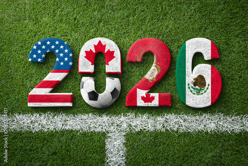 World Cup 2026 Soccer Field Numbers with USA Canada Mexico Flags