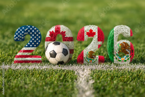 World Cup 2026 Soccer Field Numbers with USA Canada Mexico Flags