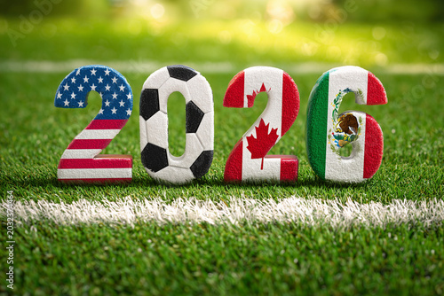World Cup 2026 Soccer Field Numbers with USA Canada Mexico Flags