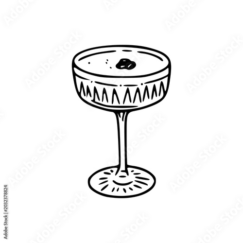 espresso martini cocktail in a vintage coupe glass line art vector illustration