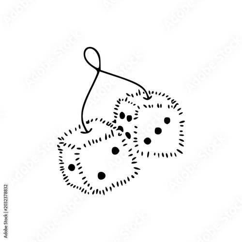 lucky fuzzy dice hanging on string line art vector illustration