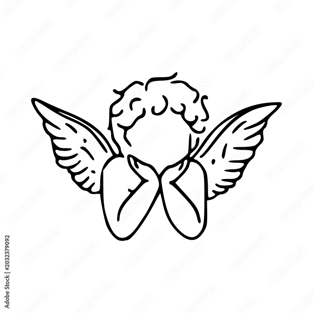 Fototapeta premium cute little cupid or cherub angel with wings line art illustration