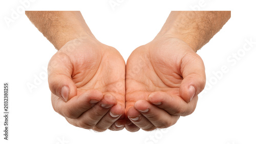 Schilderij op canvas Two empty open cupped hands presenting or begging isolated on transparent backgr