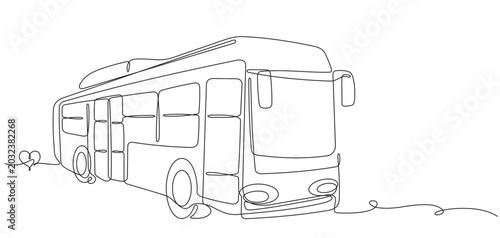 Schilderij op canvas Continuous line art depicting an intercity bus serving people returning to their respective villages