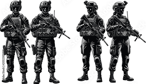 Foto Tactical Military Soldier Vector Illustration Collection with Armed Special Forc